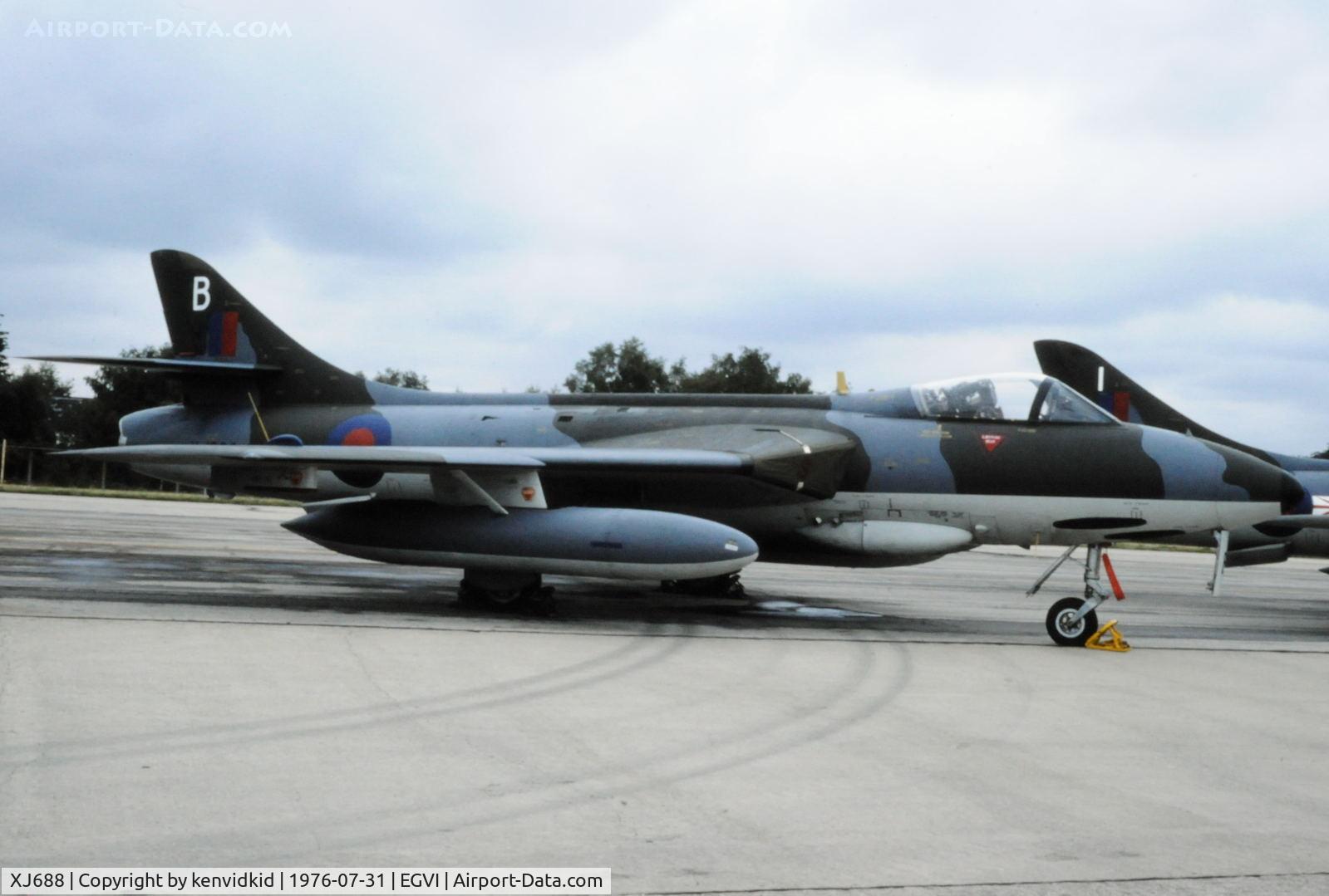 XJ688, 1957 Hawker Hunter FGA.9 C/N 41H/688079, At the 1976 International Air Tattoo Greenham Common, copied from slide.