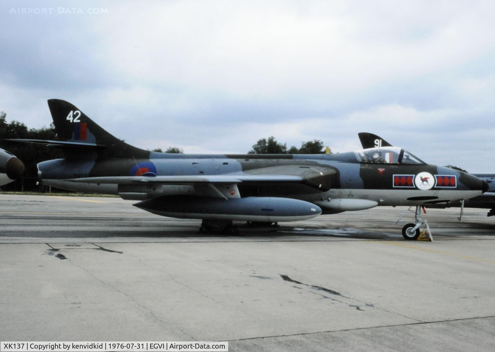 XK137, 1957 Hawker Hunter FGA.9 C/N 41H/688139, At the 1976 International Air Tattoo Greenham Common, copied from slide.