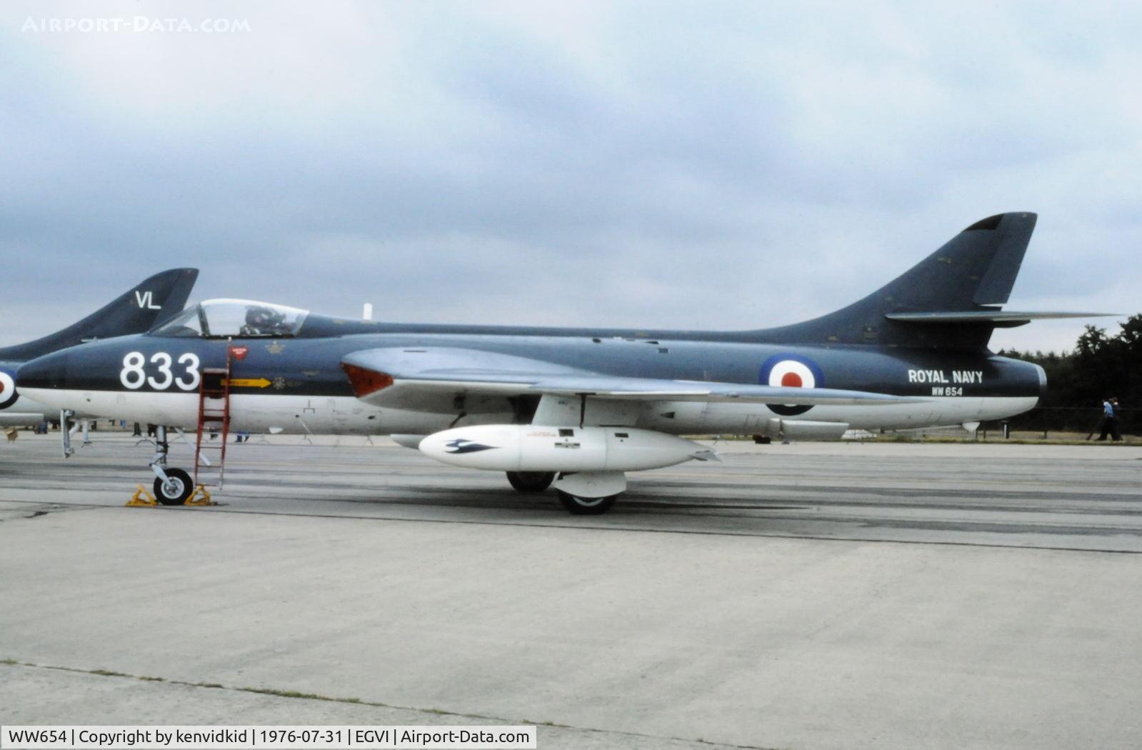 WW654, 1955 Hawker Hunter GA.11 C/N HABL-001045, At the 1976 International Air Tattoo Greenham Common, copied from slide.
