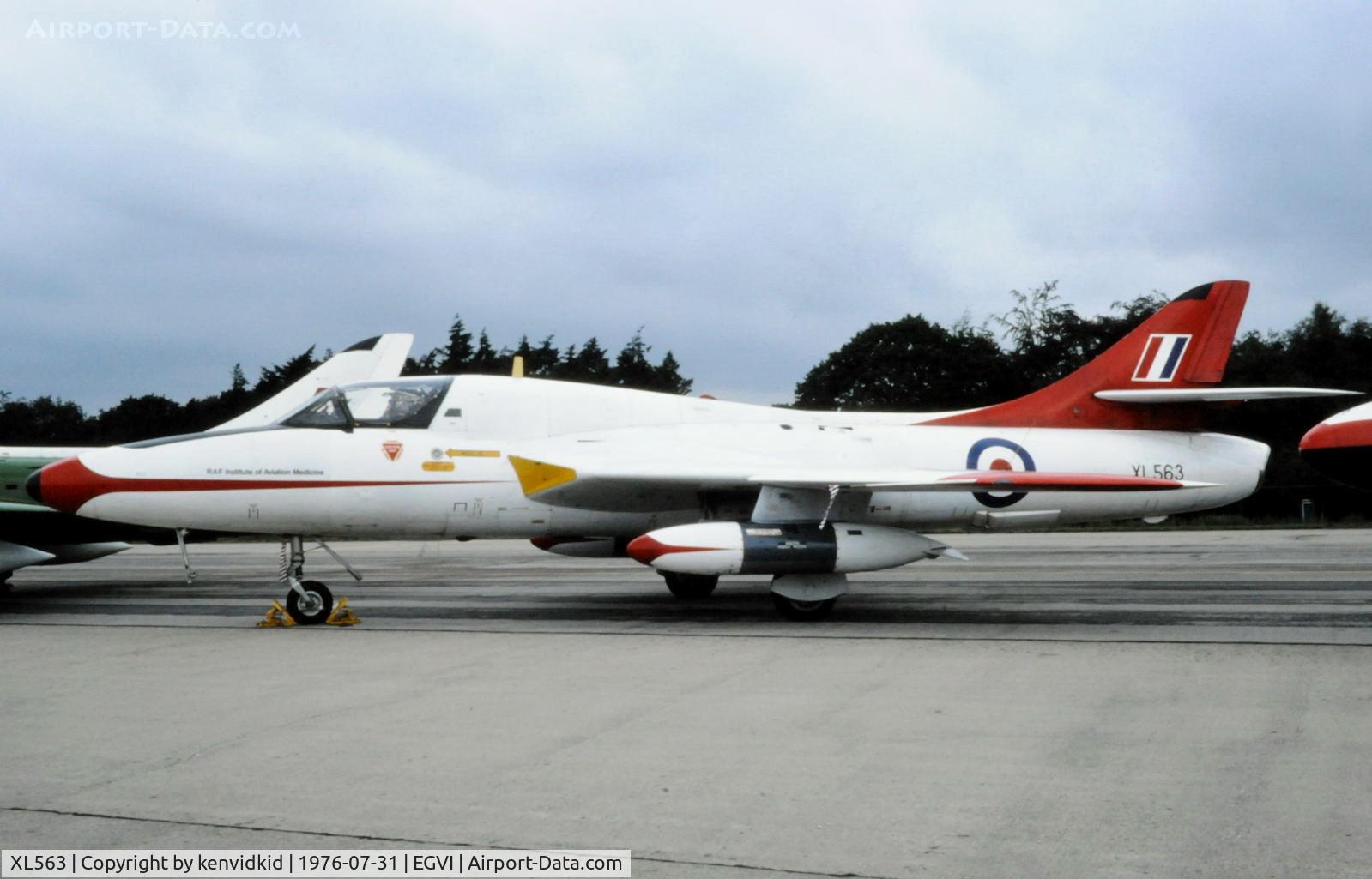 XL563, 1957 Hawker Hunter T.7 C/N 41H-693714, At the 1976 International Air Tattoo Greenham Common, copied from slide.