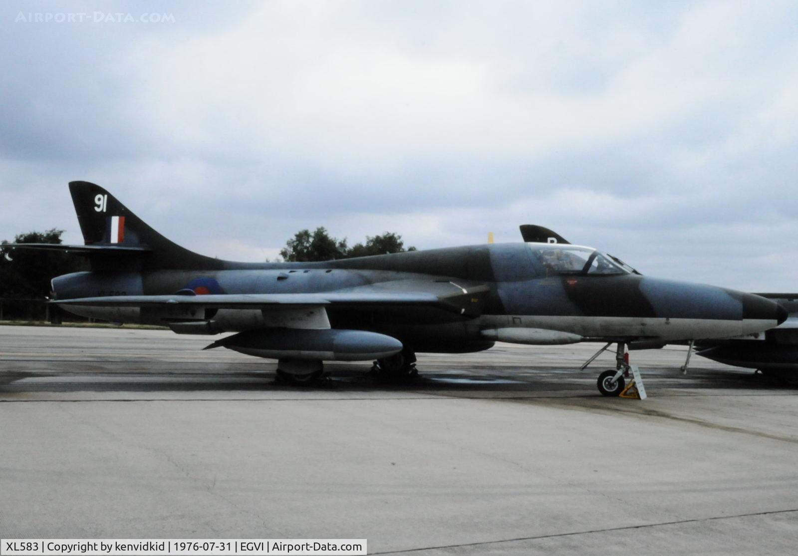 XL583, 1958 Hawker Hunter T.7 C/N 41H-693733, At the 1976 International Air Tattoo Greenham Common, copied from slide.