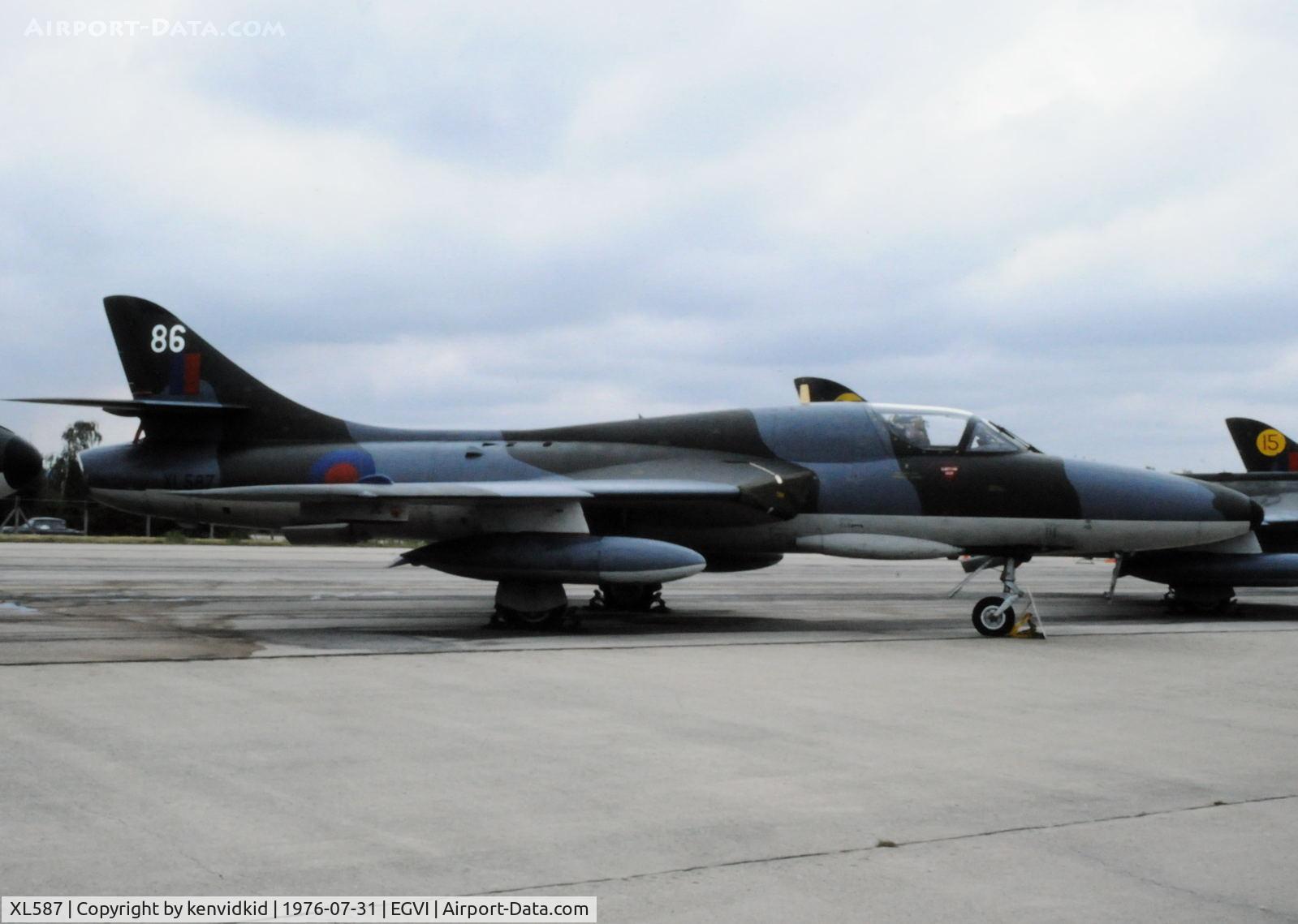 XL587, 1958 Hawker Hunter T.7 C/N 41H-693455, At the 1976 International Air Tattoo Greenham Common, copied from slide.