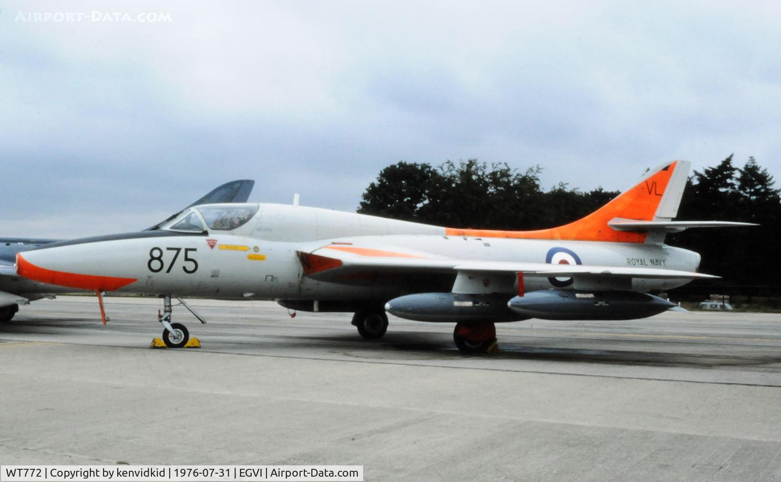 WT772, 1955 Hawker Hunter T.8 C/N 41H-670729, At the 1976 International Air Tattoo Greenham Common, copied from slide.