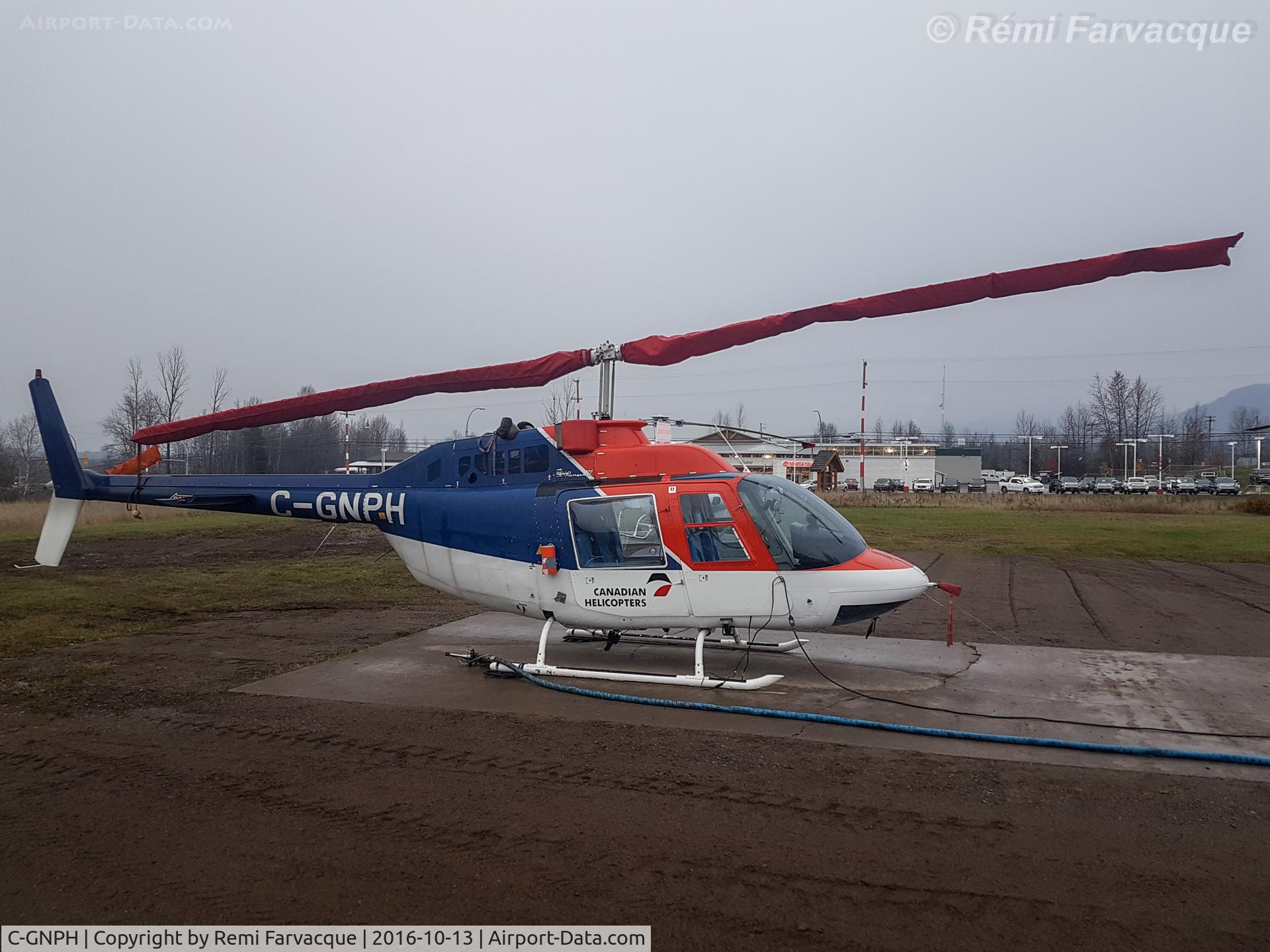 C-GNPH, 1977 Bell 206B JetRanger III C/N 2352, Parked at Canadian Helicopters base in Smithers (not airport).