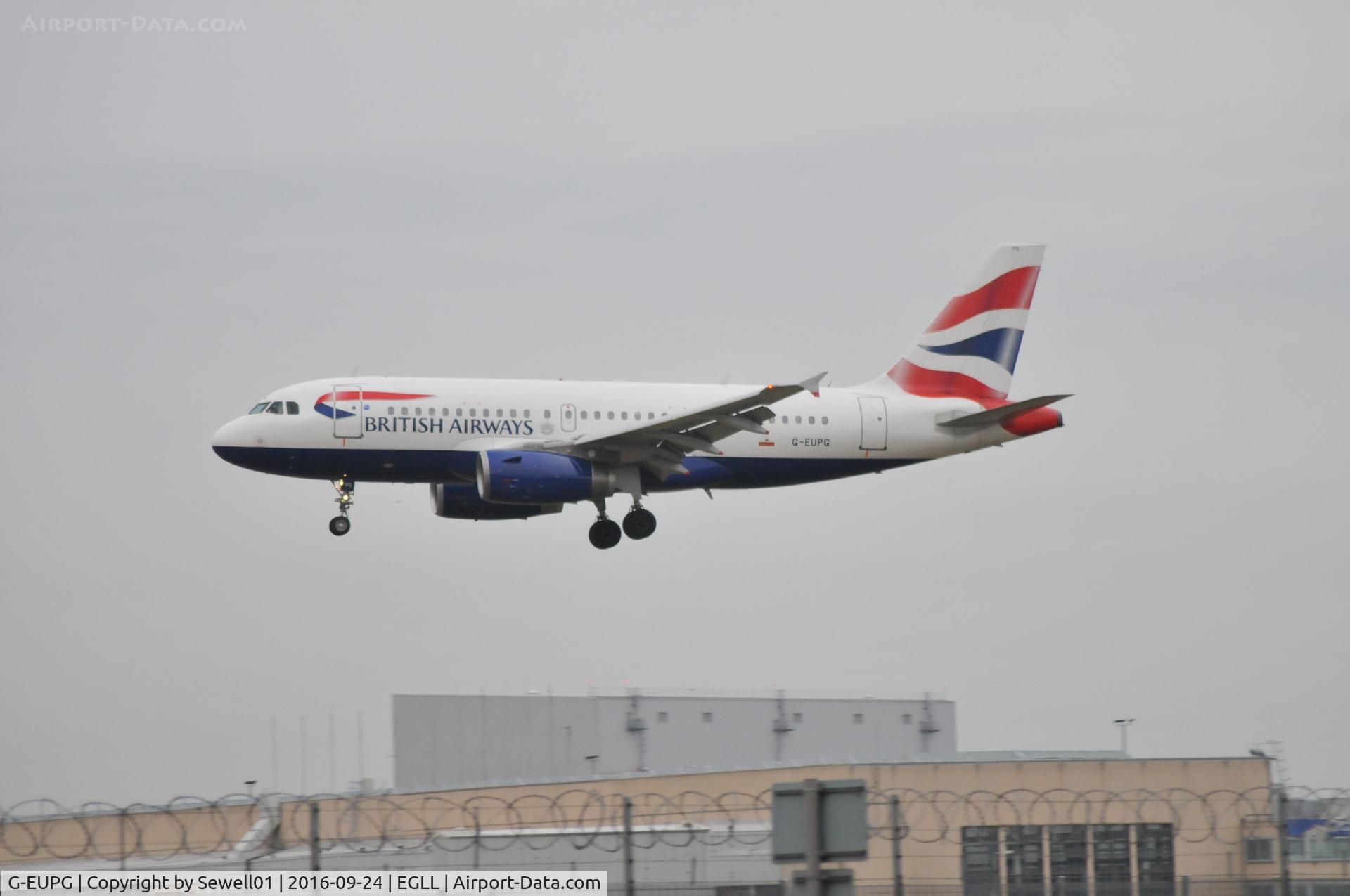 G-EUPG, 2000 Airbus A319-131 C/N 1222, Landing at LHR