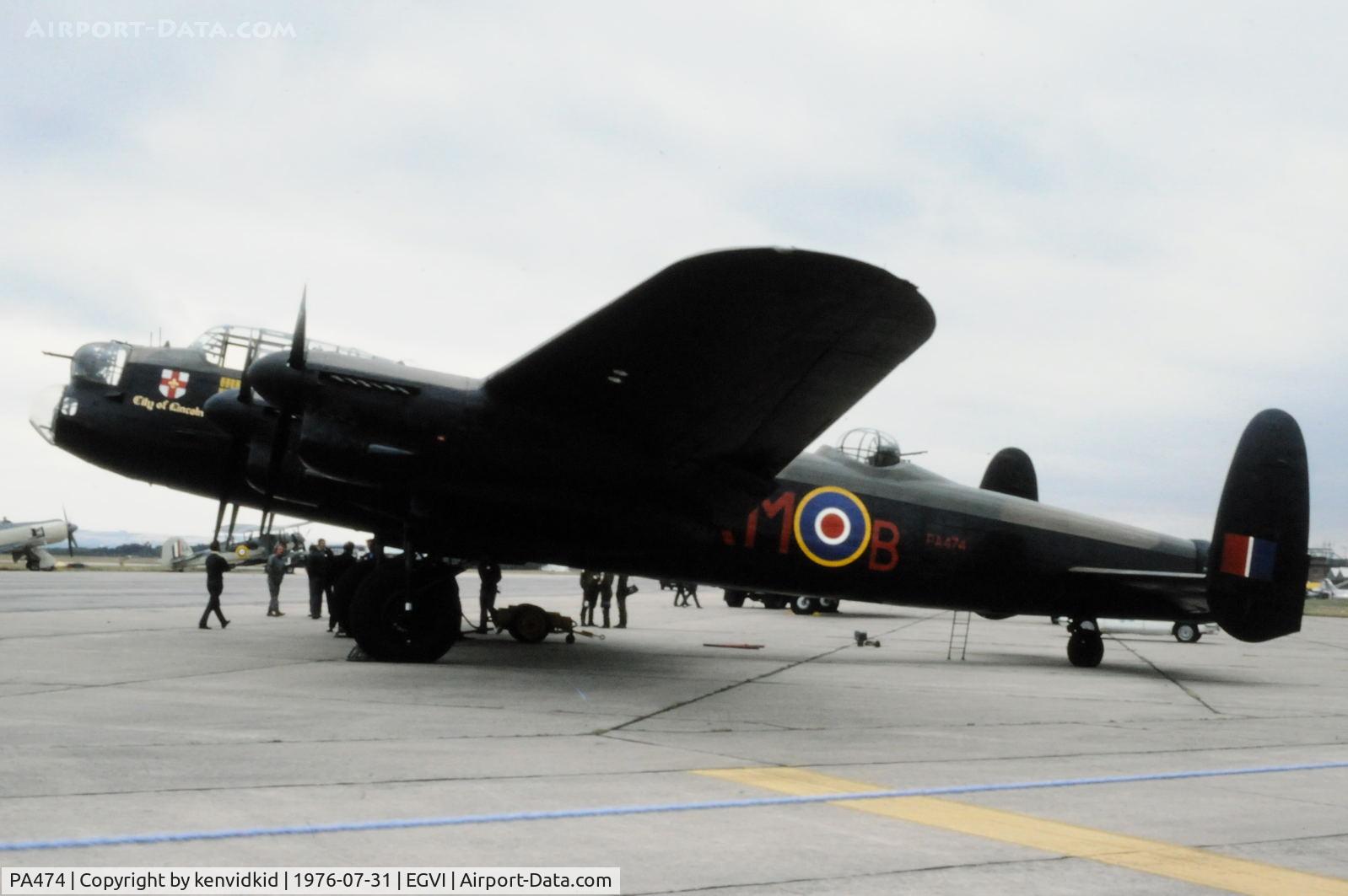 PA474, 1945 Avro 683 Lancaster B1 C/N VACH0052/D2973, At the 1976 International Air Tattoo Greenham Common, copied from slide.