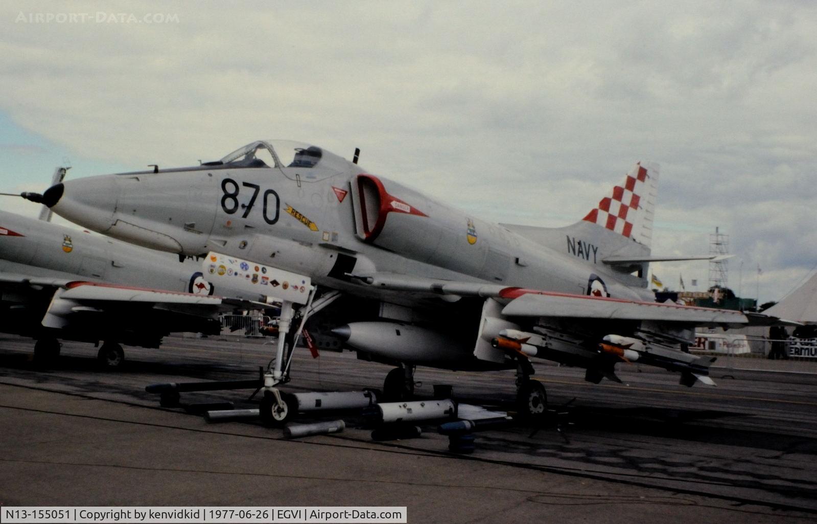 N13-155051, 1968 Douglas A-4G Skyhawk C/N 13867, At the 1977 International Air Tattoo Greenham Common, copied from slide.