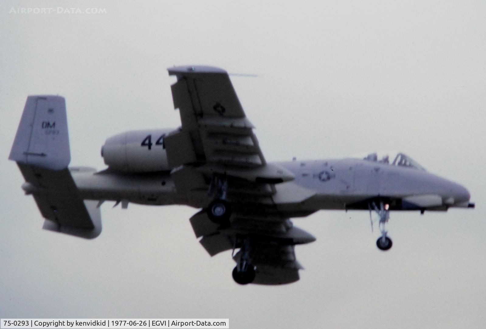 75-0293, 1975 Fairchild Republic A-10A Thunderbolt II C/N A10-0042, At the 1977 International Air Tattoo Greenham Common, copied from slide.