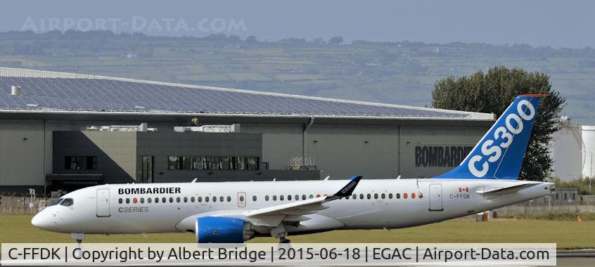 C-FFDK, 2014 Bombardier CSeries CS300 (BD-500-1A11) C/N 55001, Bombardier “C” series (C-FFDK) made an overnight stop at Belfast City when returning from the Paris Air Show.