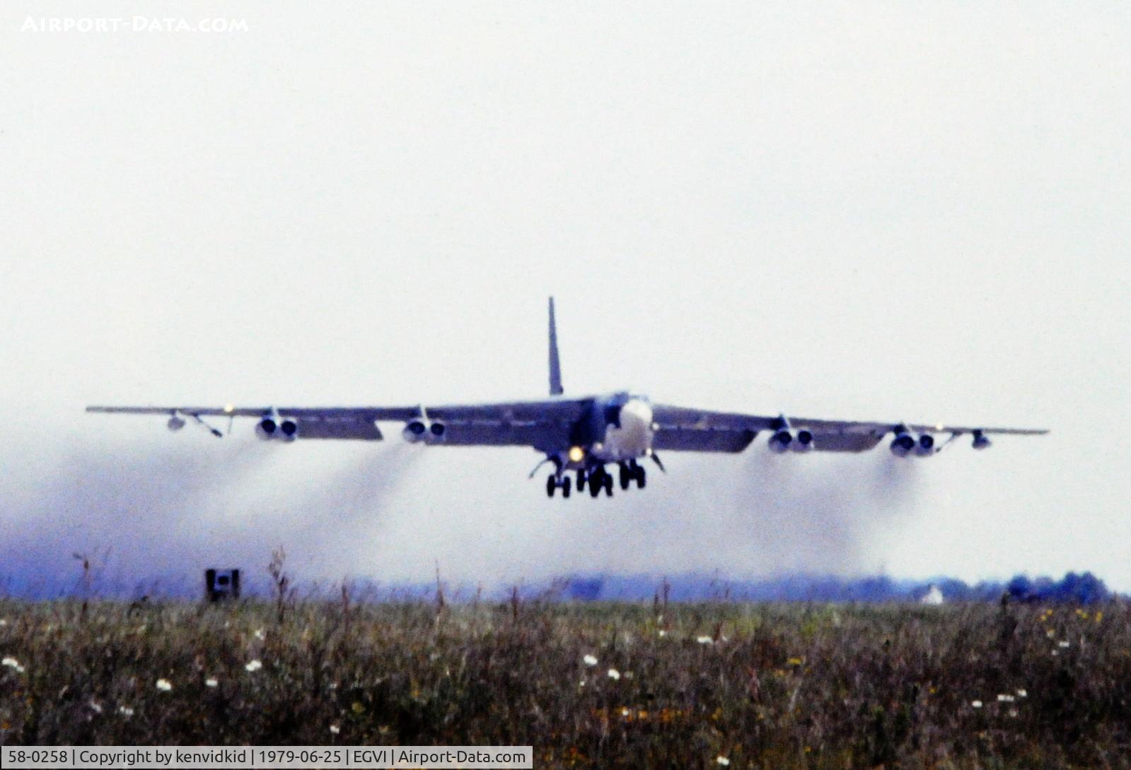 58-0258, 1958 Boeing B-52G Stratofortress C/N 464326, At the 1979 International Air Tattoo Greenham Common, copied from slide.