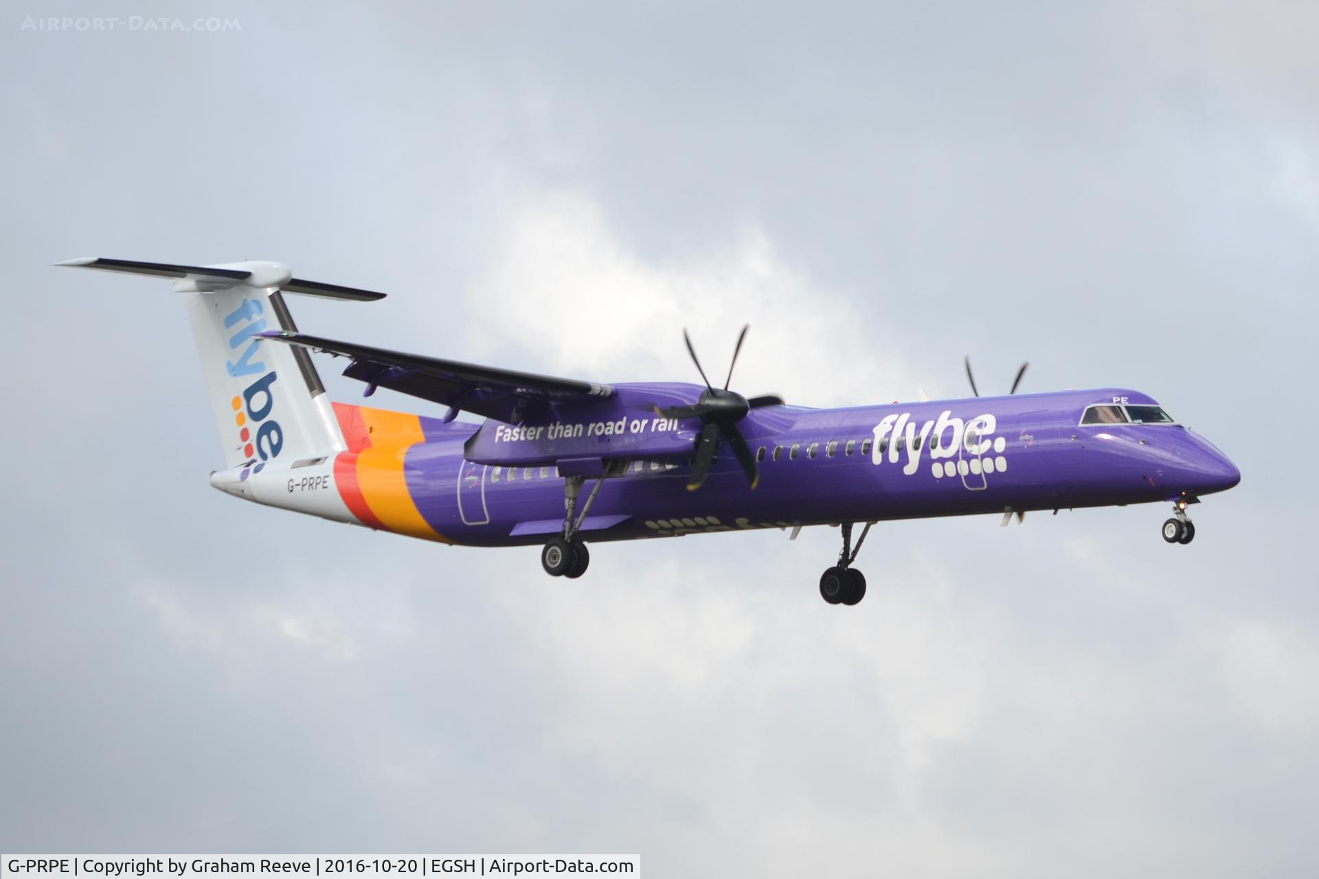 G-PRPE, 2008 De Havilland Canada DHC-8-402Q Dash 8 Dash 8 C/N 4209, Landing at Norwich.