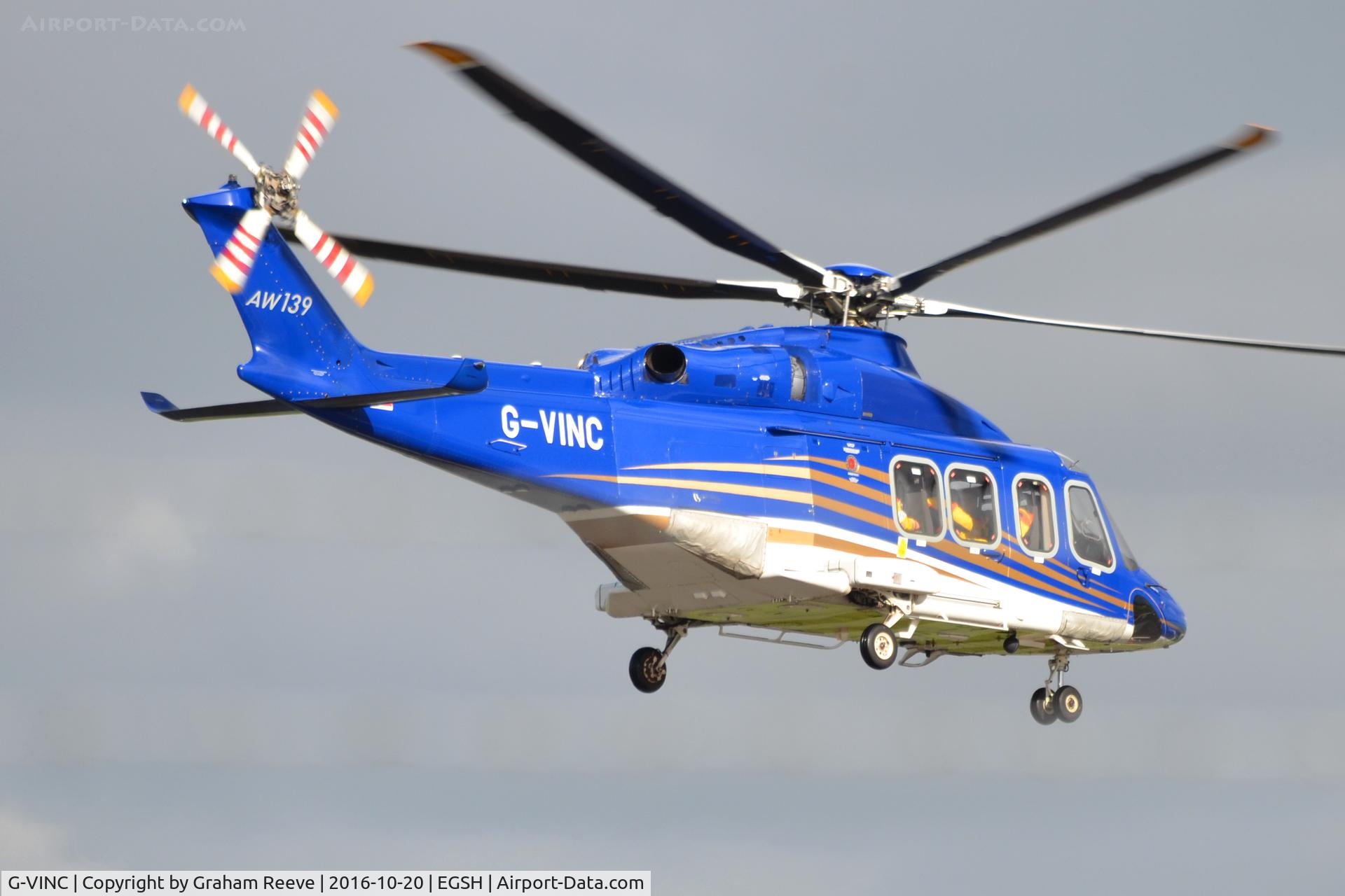 G-VINC, 2013 AgustaWestland AW-139 C/N 31478, Departing from Norwich.