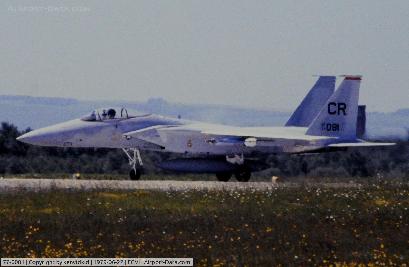 77-0081, 1977 McDonnell Douglas F-15A Eagle C/N 0360/A293, At the 1979 International Air Tattoo Greenham Common, copied from slide.