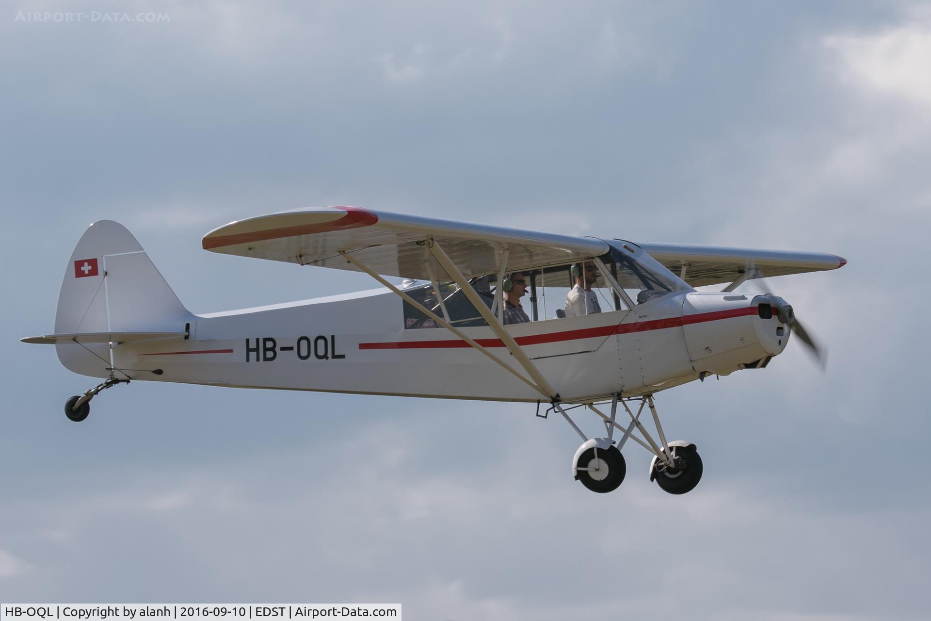 HB-OQL, 1951 Piper L-18C Super Cub C/N 18-1613, Arriving at the 2016 Hahnweide Oldtimer Fliegertreffen