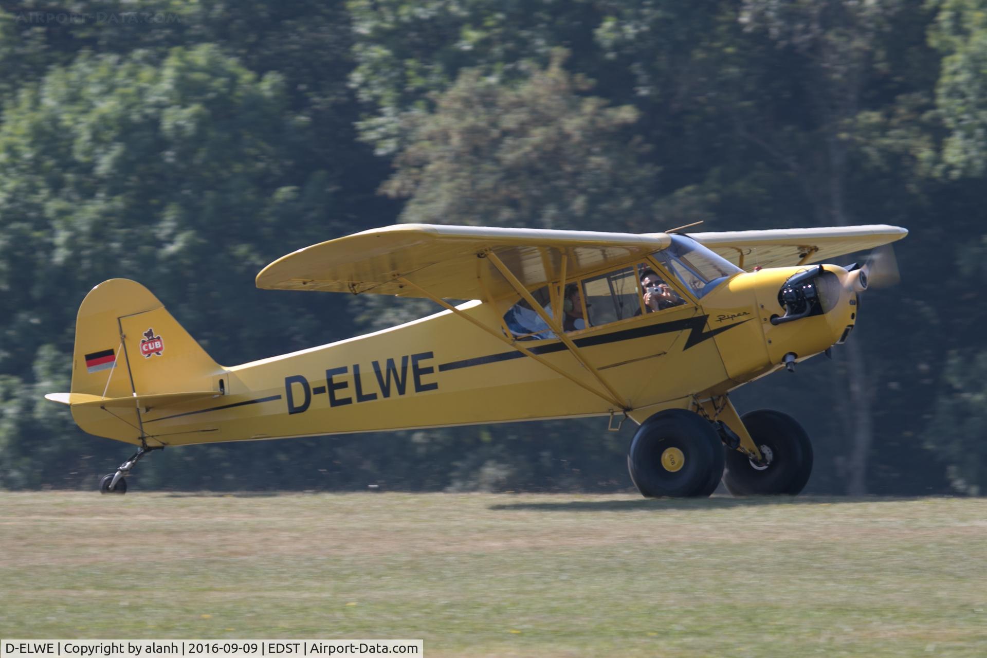 D-ELWE, 1945 Piper J-3C-65 Cub Cub C/N 15081, Arriving at the 2016 Hahnweide Oldtimer Fliegertreffen
