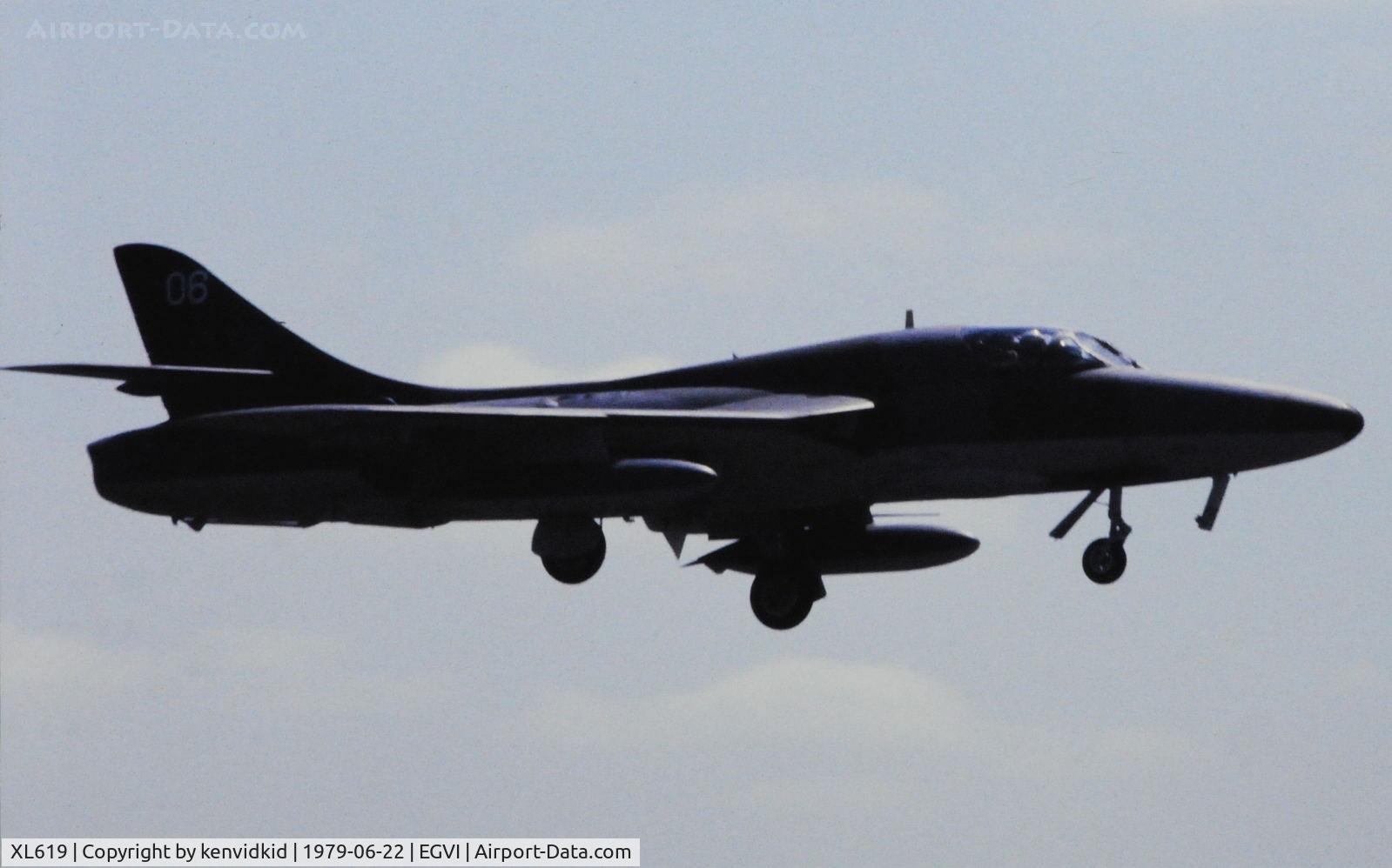 XL619, 1959 Hawker Hunter T.7 C/N 41H-695353, At the 1979 International Air Tattoo Greenham Common, copied from slide.