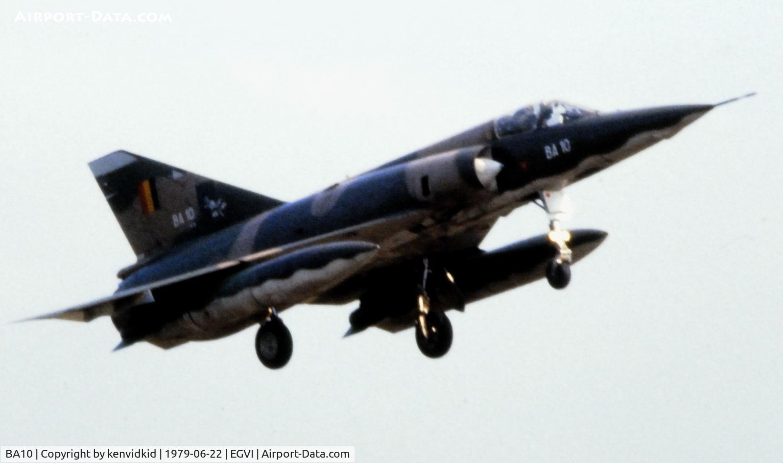 BA10, SABCA Mirage 5BA C/N 10, At the 1979 International Air Tattoo Greenham Common, copied from slide.