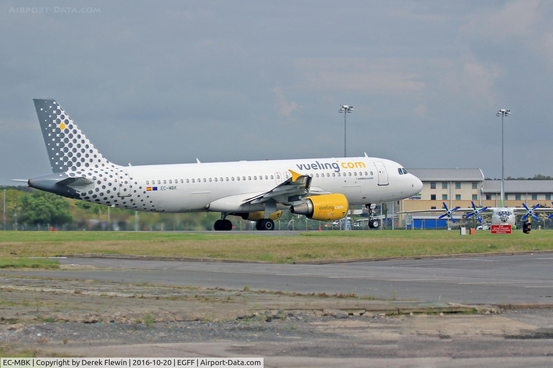 EC-MBK, 2006 Airbus A320-214 C/N 2658, A320-214, Vueling Airlines, call sign Vueling 12YQ, previously F-WWIP, JA02MC, OE-ICU, seen departing runway 12 en-route to Alicante.