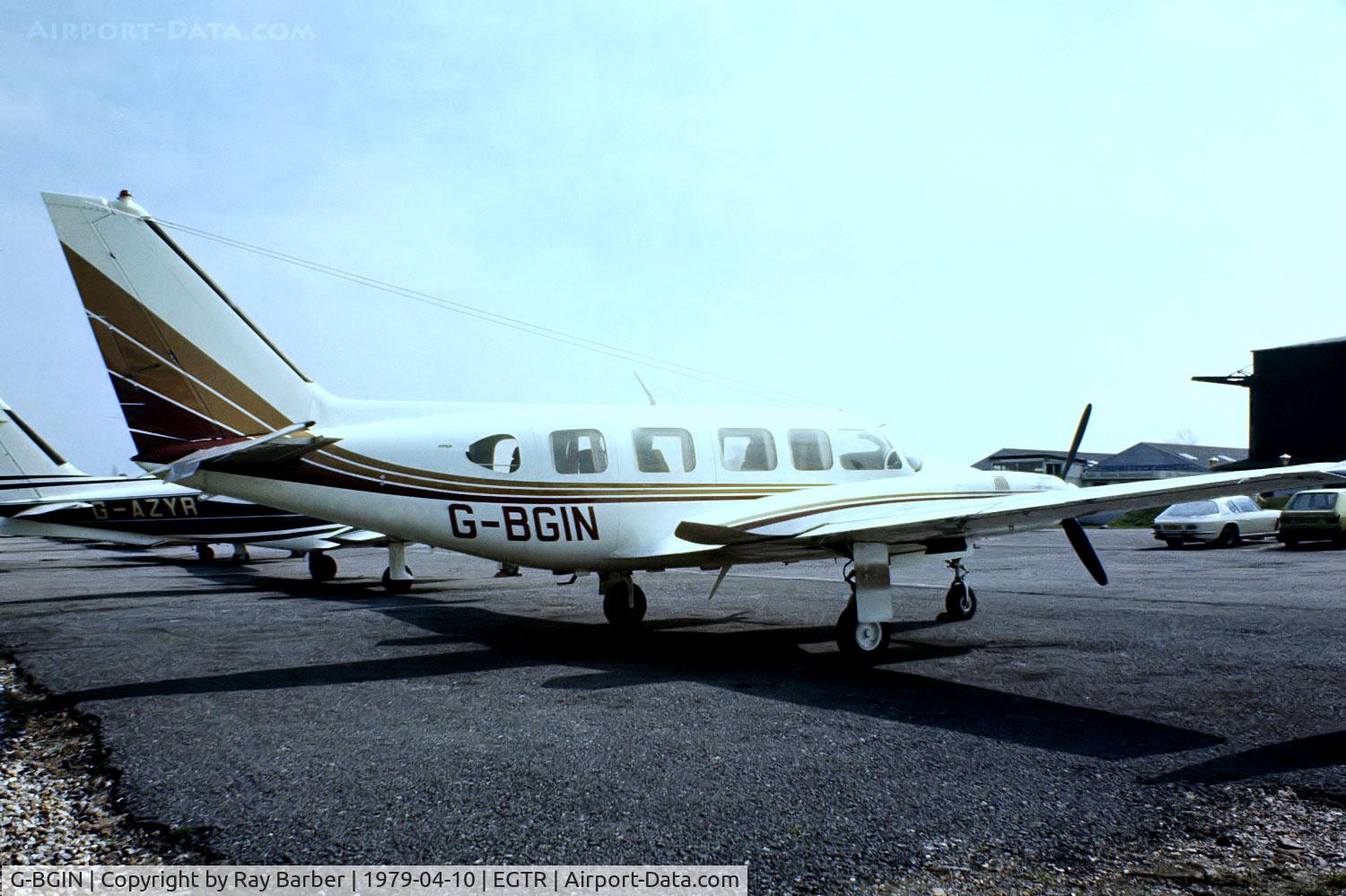 G-BGIN, 1974 Piper PA-31-350 Chieftain C/N 31-7405433, Piper PA-31-350 Navajo Chieftain [31-7405433] Elstree~G 10/04/1979. From a slide.