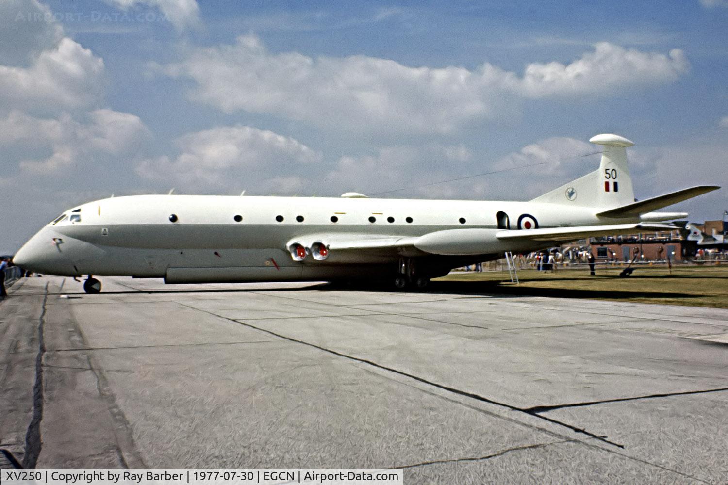 XV250, Hawker Siddeley Nimrod MR.1 C/N 8025, Hawker-Siddeley Nimrod MR.1 [8025] (Royal Air Force) RAF Finningley~G 30/07/1977. From a slide.