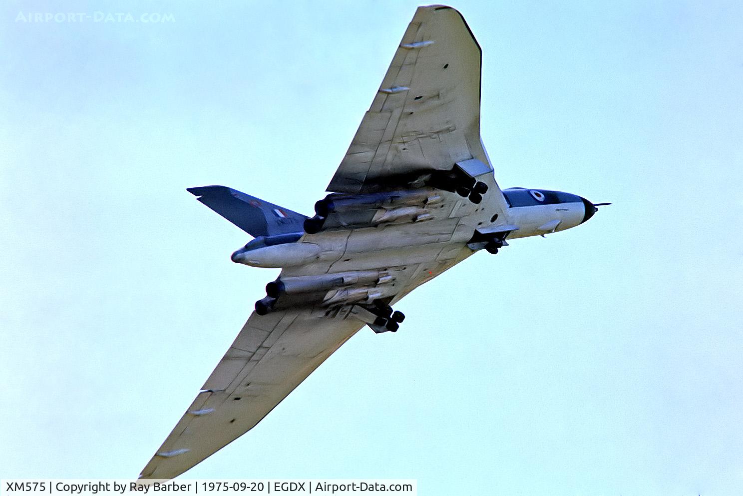 XM575, 1959 Avro Vulcan B.2A C/N Set 56, Avro Vulcan B.2A [SET56] (Royal Air Force) RAF St Athan~G 20/09/1975. From a slide.