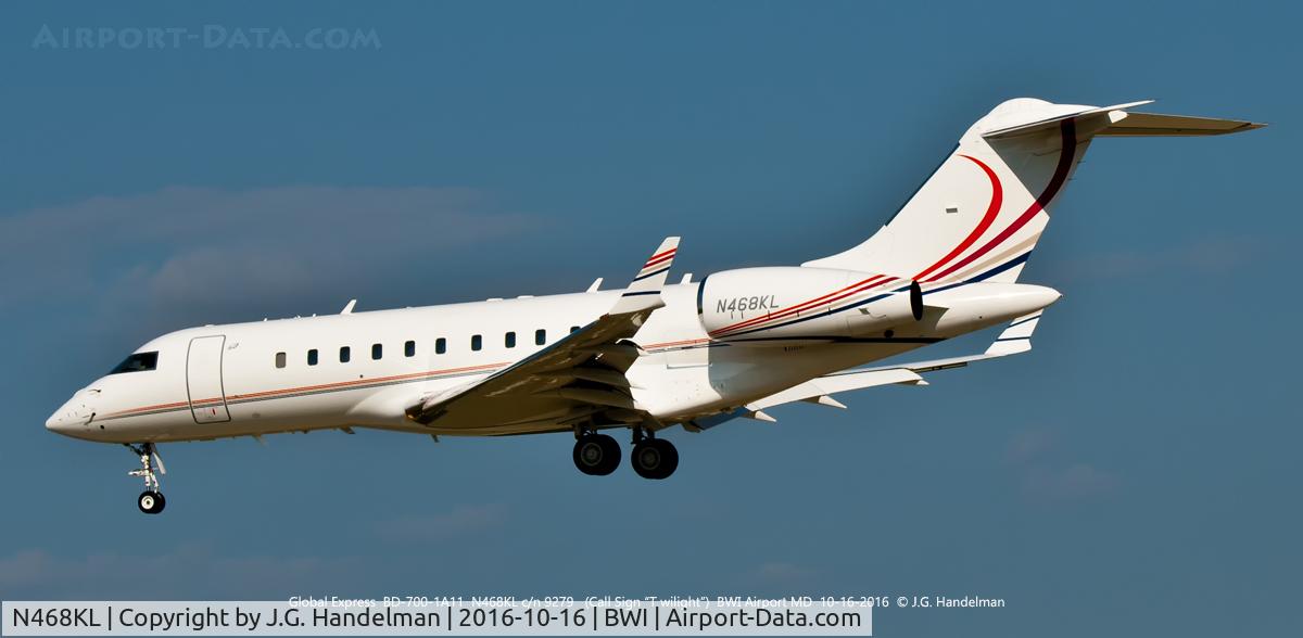 N468KL, 2008 Bombardier BD-700-1A11 Global 5000 C/N 9279, Towards 33L.
