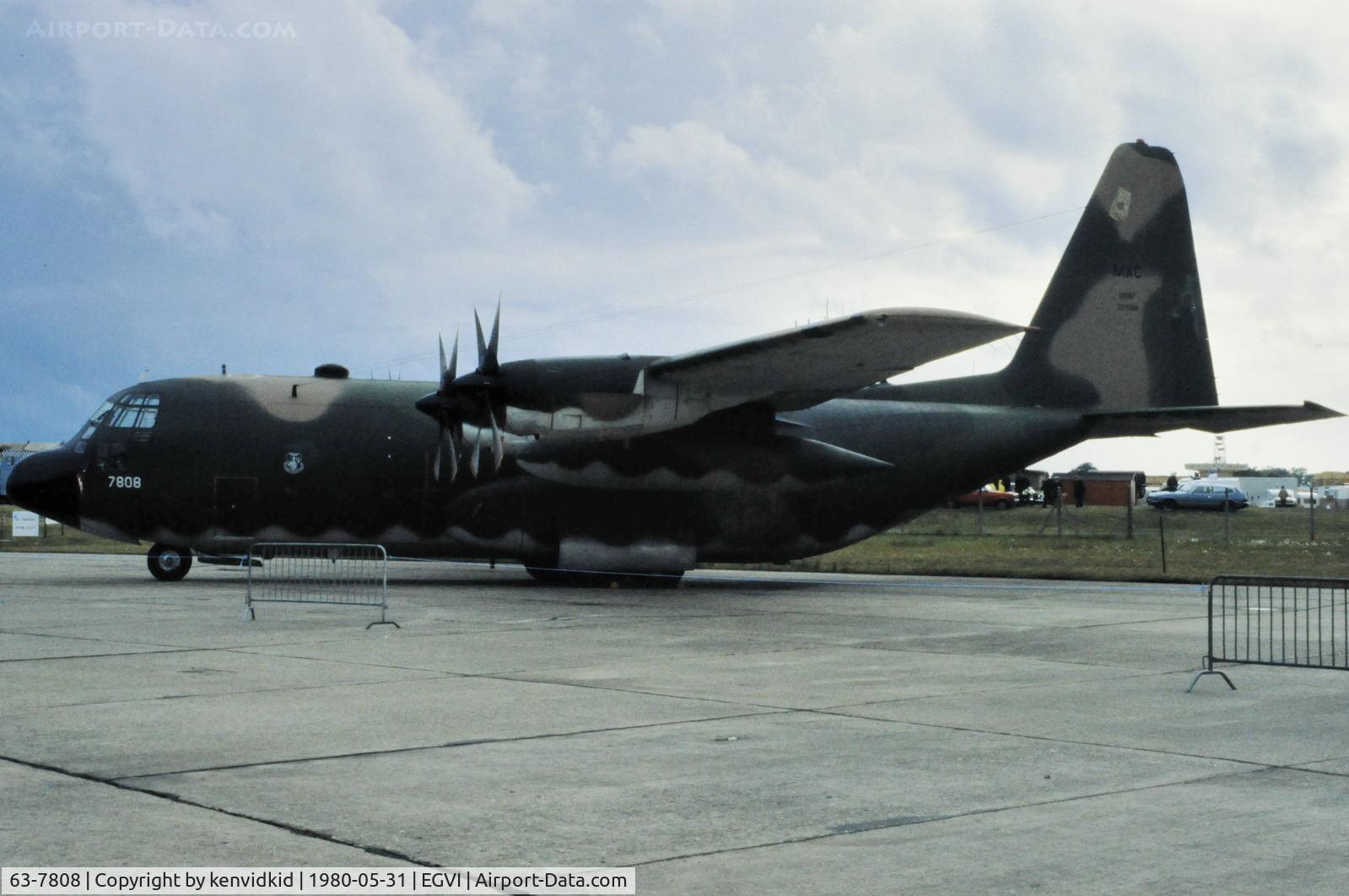 63-7808, 1963 Lockheed C-130E Hercules C/N 382-3877, At the 1980 International Air Tattoo Greenham Common, copied from slide.
