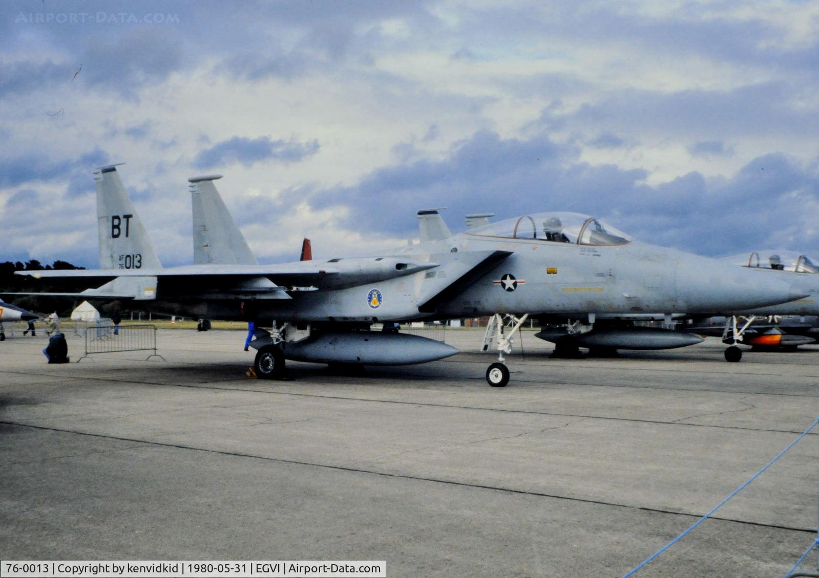 76-0013, McDonnell Douglas F-15A Eagle C/N 0192-A165, At the 1980 International Air Tattoo Greenham Common, copied from slide.