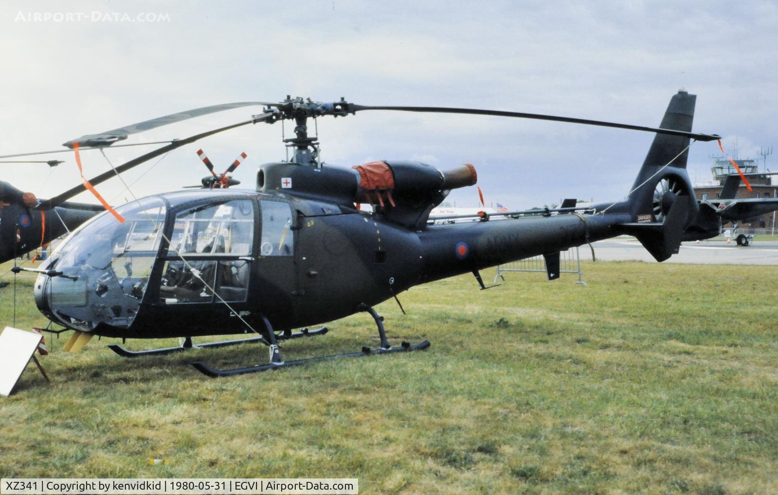 XZ341, 1977 Westland SA-341B Gazelle AH1 C/N WA1692, At the 1980 International Air Tattoo Greenham Common, copied from slide.