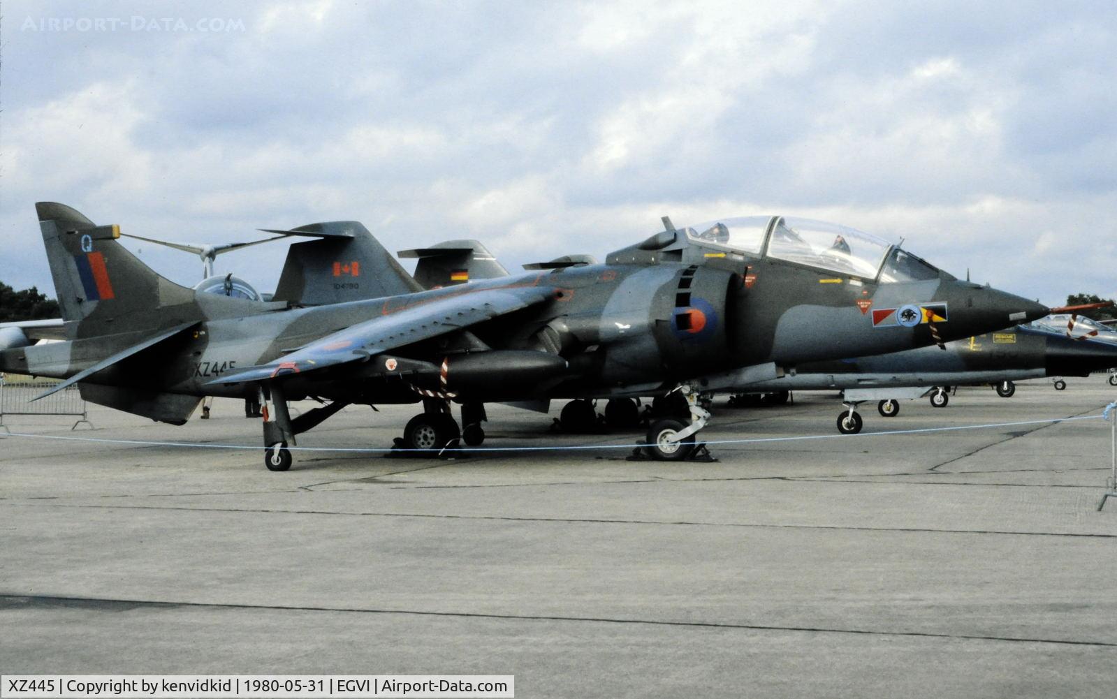 XZ445, 1979 British Aerospace Harrier T.4 C/N 212031, At the 1980 International Air Tattoo Greenham Common, copied from slide.