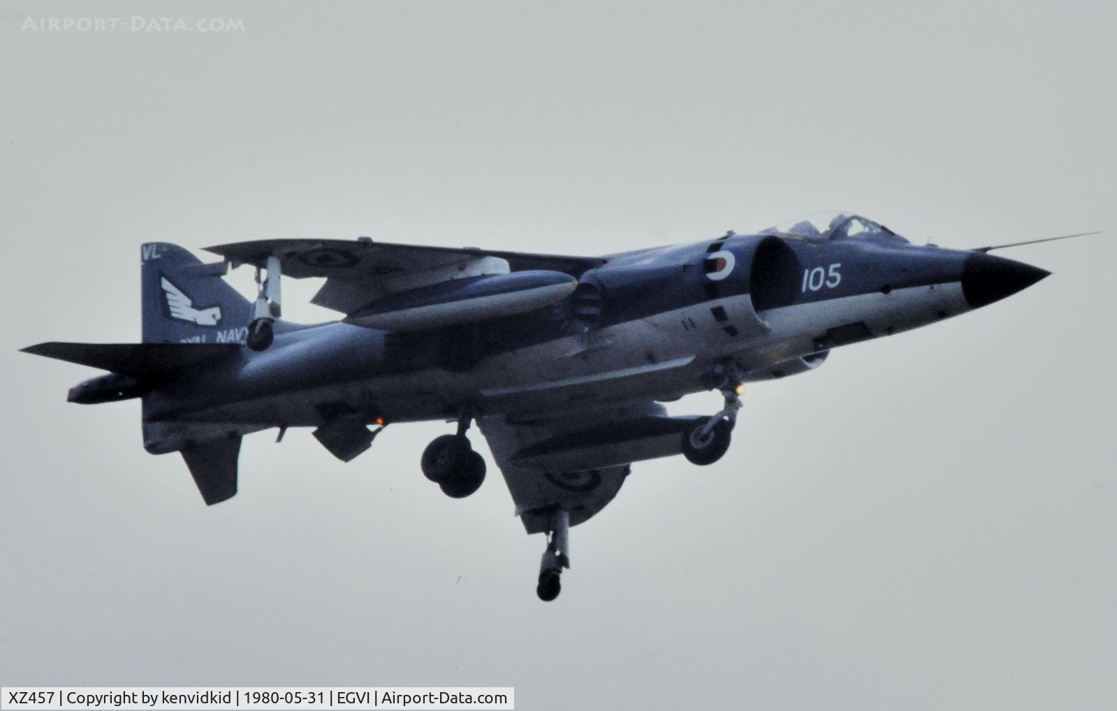 XZ457, 1979 British Aerospace Sea Harrier FRS.1 C/N 41H-912011, At the 1980 International Air Tattoo Greenham Common, copied from slide.
