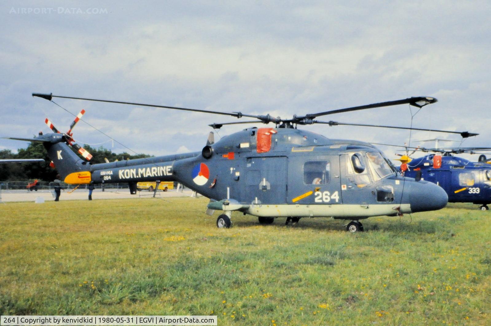 264, Westland SH-14D Lynx C/N 022, At the 1980 International Air Tattoo Greenham Common, copied from slide.