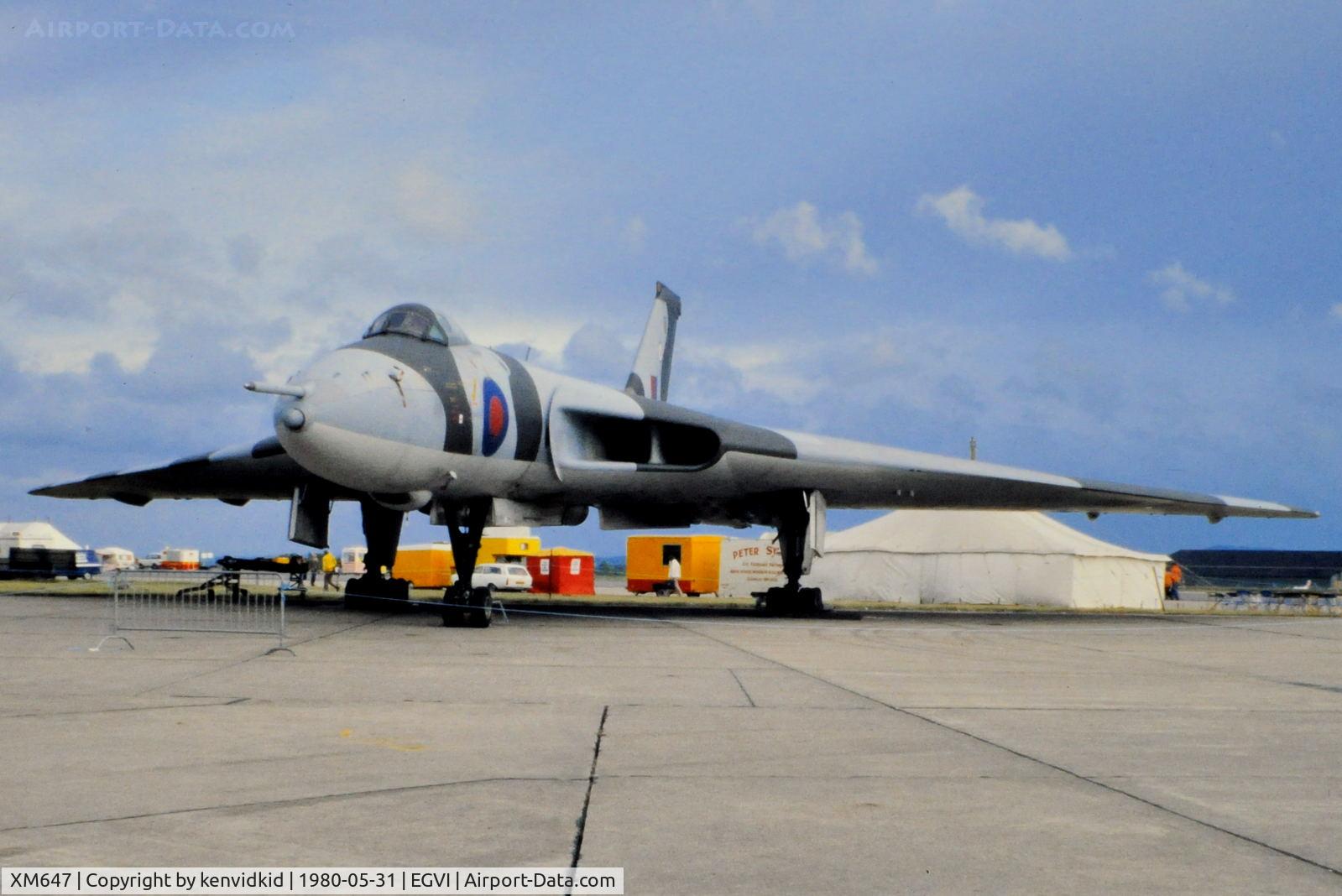 XM647, 1964 Avro Vulcan B.2 C/N Set 79, At the 1980 International Air Tattoo Greenham Common, copied from slide.