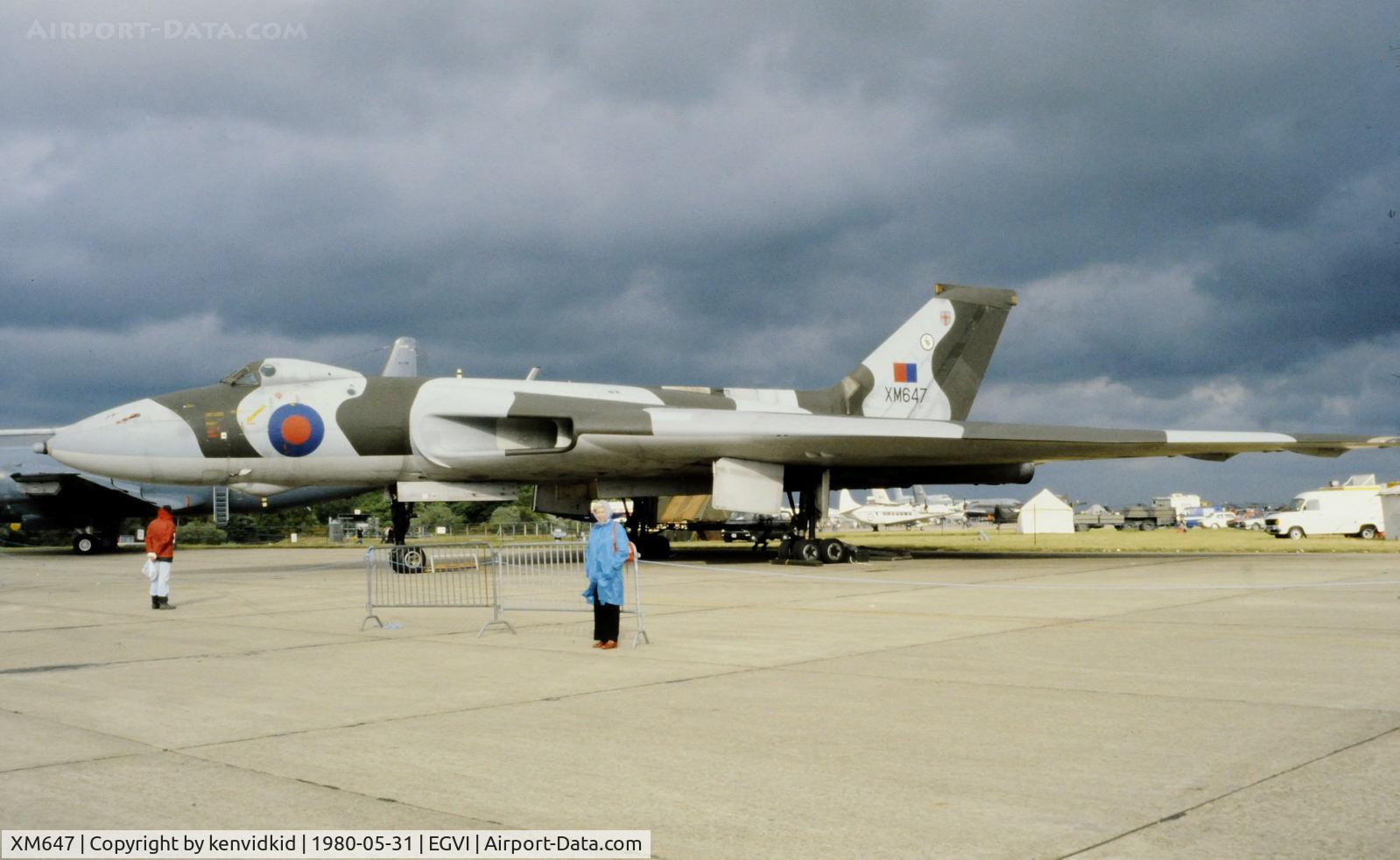 XM647, 1964 Avro Vulcan B.2 C/N Set 79, At the 1980 International Air Tattoo Greenham Common, copied from slide.