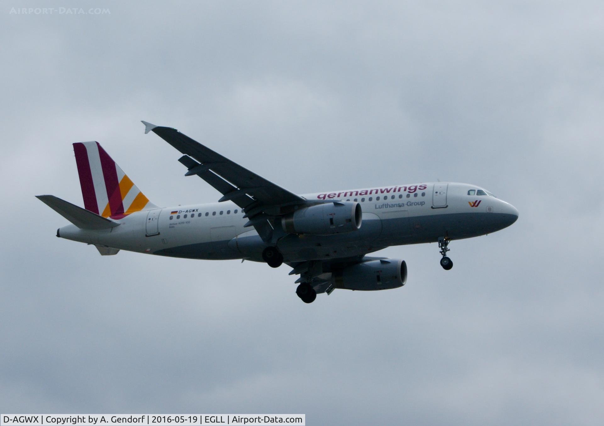 D-AGWX, 2013 Airbus A319-132 C/N 5569, Germanwings, seen here landing at London-Heathrow(EGLL)