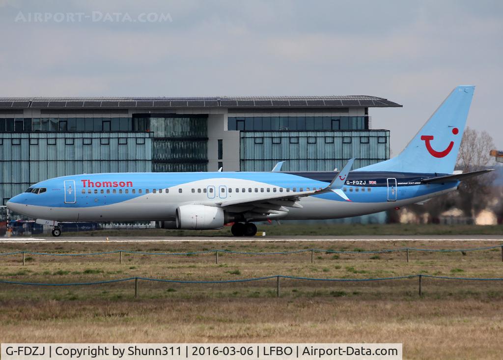 G-FDZJ, 2007 Boeing 737-8K5 C/N 34690, Ready for departure from rwy 32R... New c/s and scimitar winglet mounted