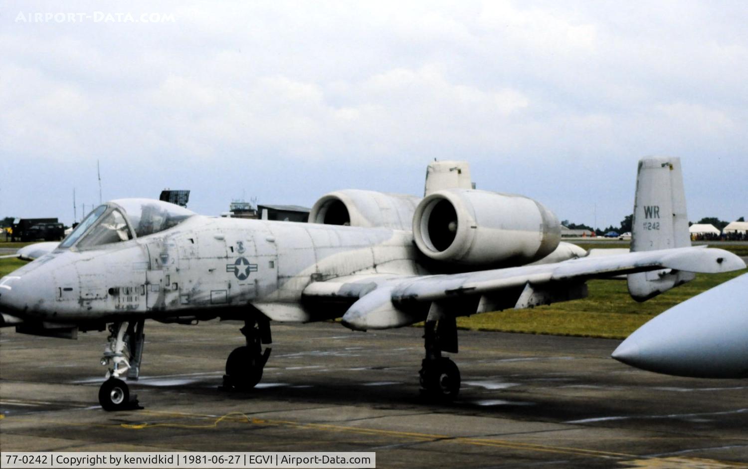 77-0242, 1977 Fairchild Republic A-10A Thunderbolt II C/N A10-0167, At the 1981 International Air Tattoo, scanned from slide.