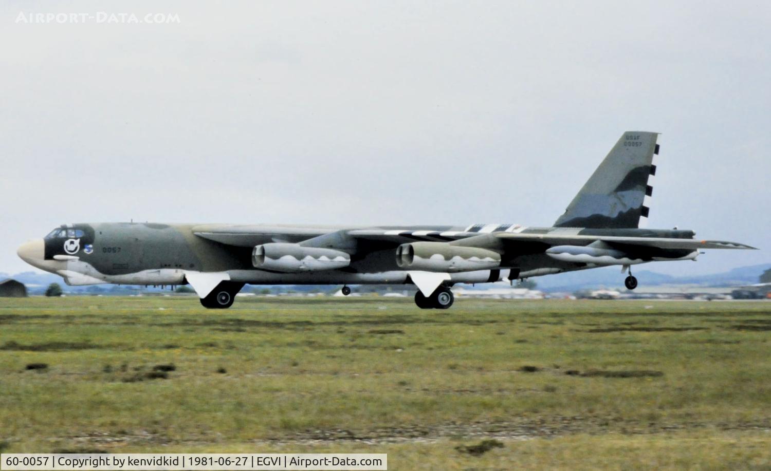 60-0057, 1960 Boeing B-52H Stratofortress C/N 464422, At the 1981 International Air Tattoo, scanned from slide.