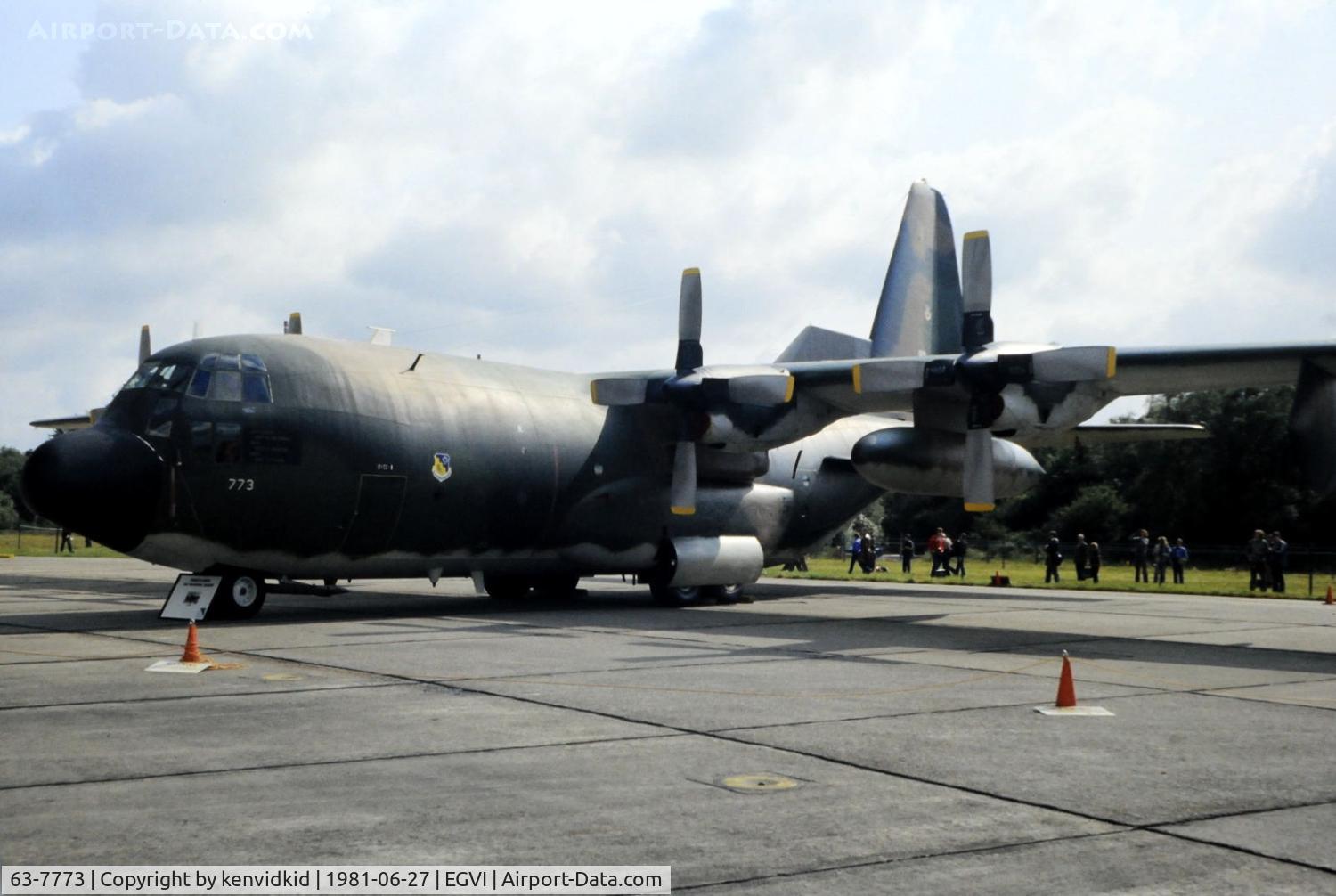 63-7773, 1963 Lockheed EC-130E Hercules C/N 382-3839, At the 1981 International Air Tattoo, scanned from slide.