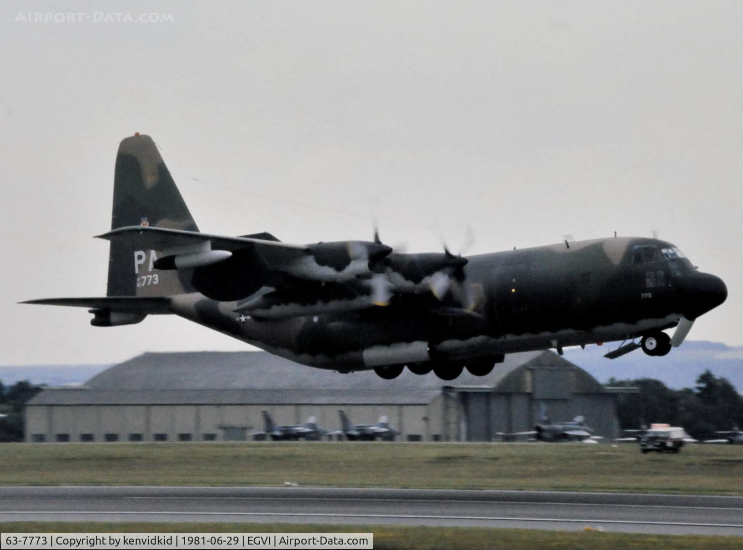 63-7773, 1963 Lockheed EC-130E Hercules C/N 382-3839, At the 1981 International Air Tattoo, scanned from slide.