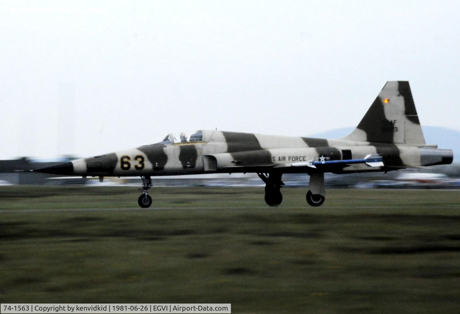 74-1563, 1974 Northrop F-5E Tiger II C/N R.1245, At the 1981 International Air Tattoo, scanned from slide.
