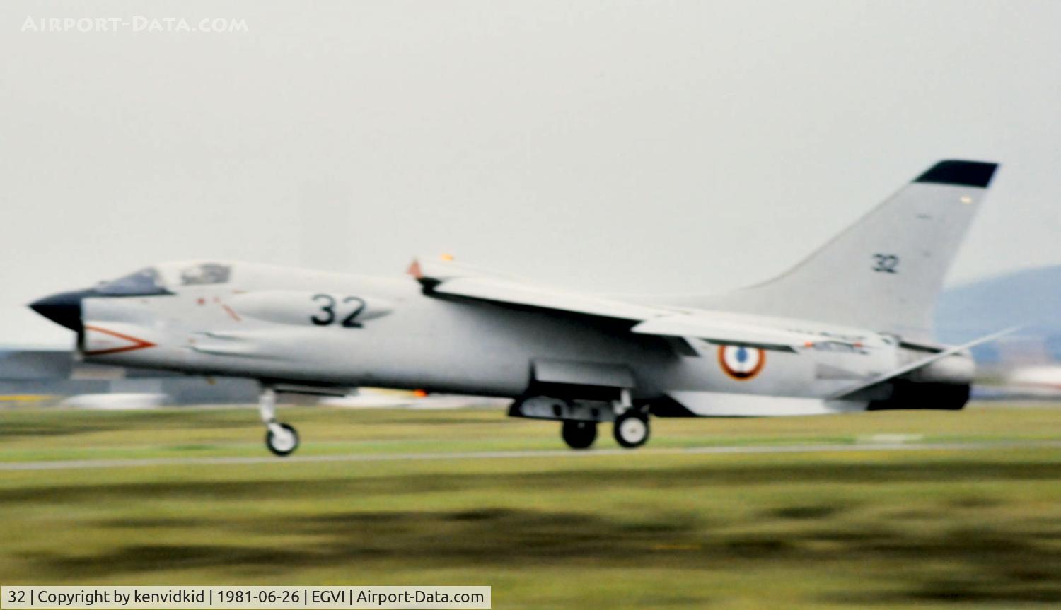 32, Vought F-8E(FN) Crusader C/N 1249, At the 1981 International Air Tattoo, scanned from slide.