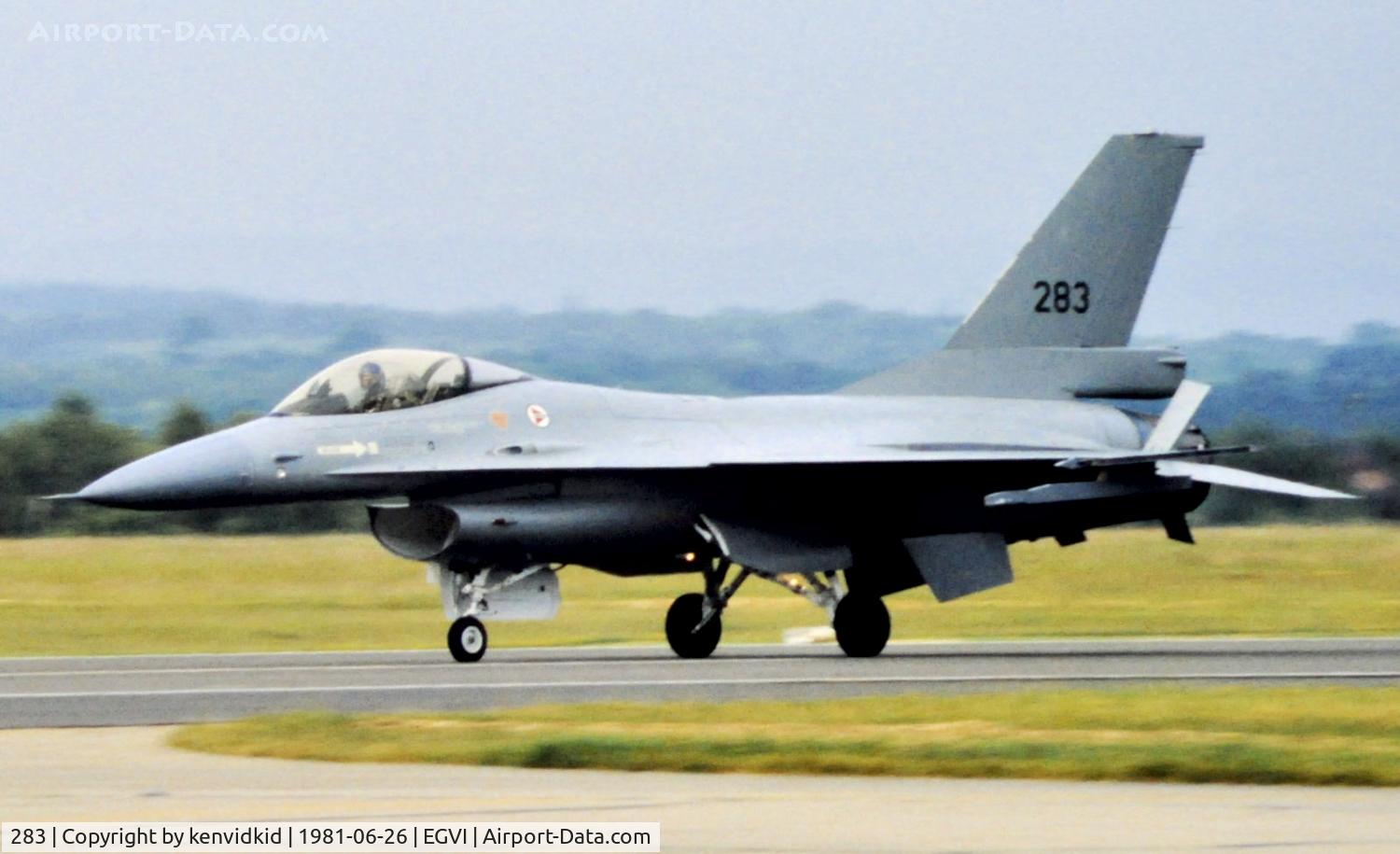 283, 1978 General Dynamics F-16A Fighting Falcon C/N 6K-12, At the 1981 International Air Tattoo, scanned from slide.