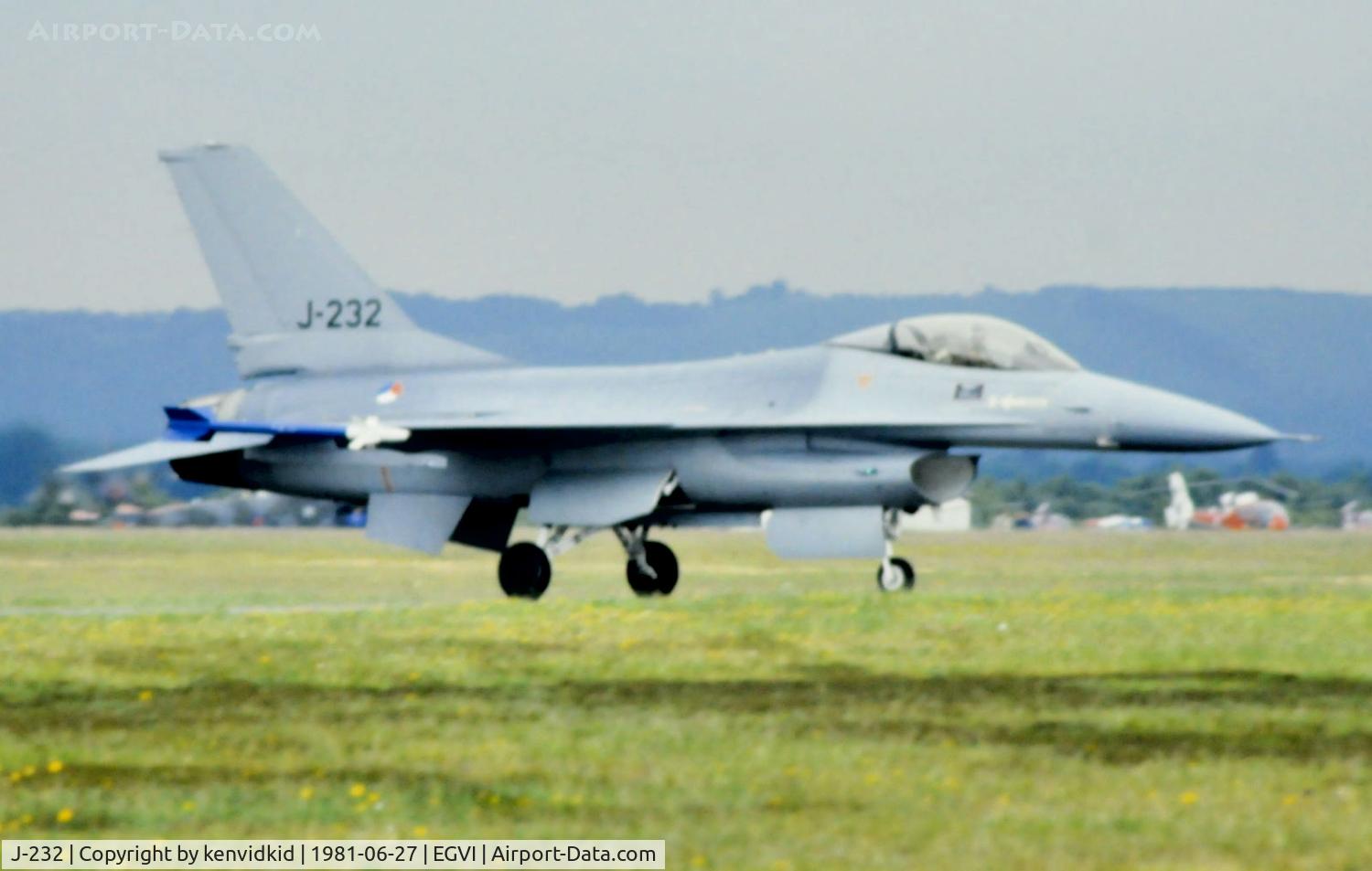 J-232, Fokker F-16A Fighting Falcon C/N 6D-21, At the 1981 International Air Tattoo, scanned from slide.