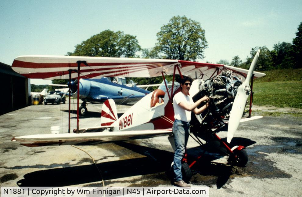 N1881, 1940 Bucker Bu-133C Jungmeister C/N 30, Annual Inspection c. 1980 at Kobelt Airport, N45
Under the watchful eyes of Art Yadven