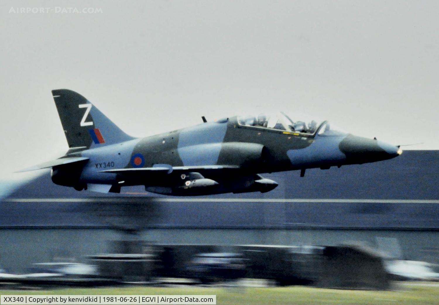 XX340, 1981 Hawker Siddeley Hawk T.1A C/N 189/312164, At the 1981 International Air Tattoo, scanned from slide.