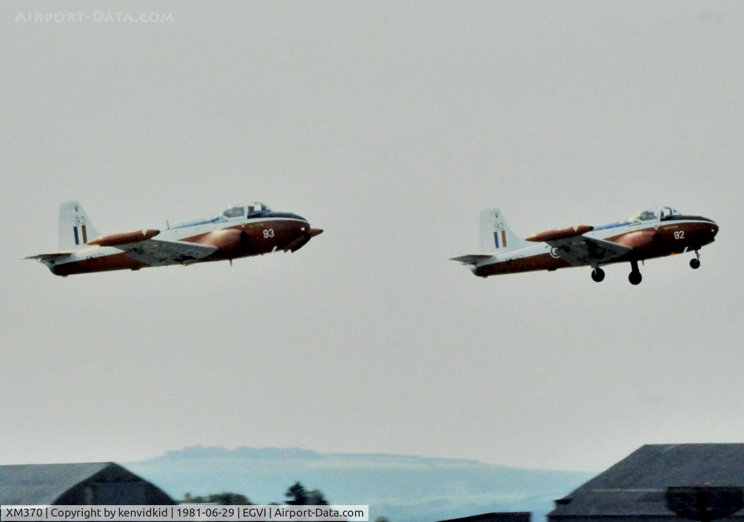XM370, 1959 Hunting P-84 Jet Provost T.3A C/N PAC/W/6327, At the 1981 International Air Tattoo, scanned from slide.