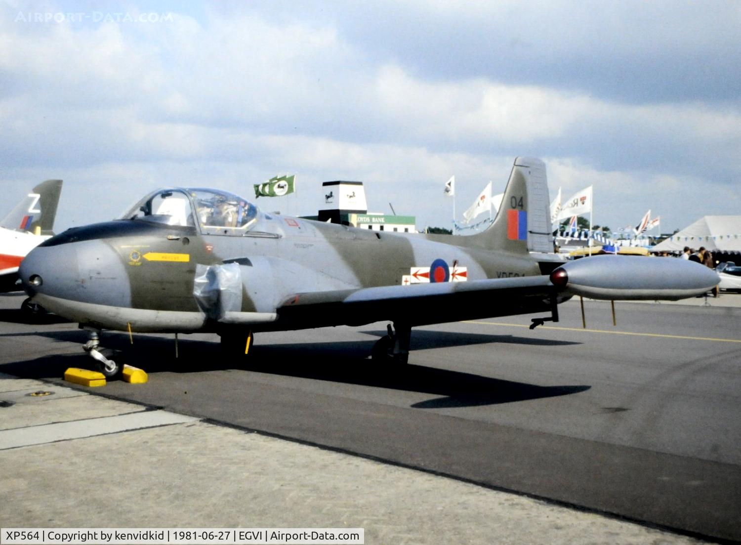 XP564, 1962 BAC 84 Jet Provost T.4 C/N PAC/W/15523, At the 1981 International Air Tattoo, scanned from slide.