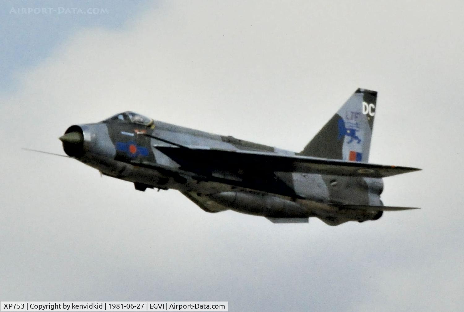 XP753, 1964 English Electric Lightning F.3 C/N 95182, At the 1981 International Air Tattoo, scanned from slide.