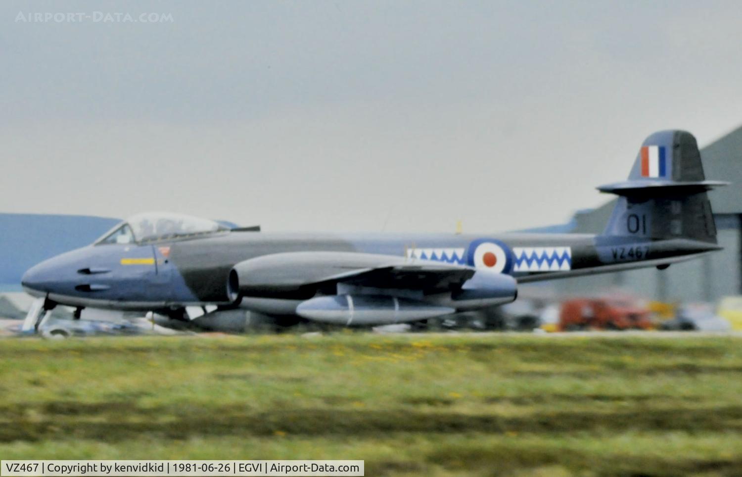 VZ467, 1950 Gloster Meteor F.8 C/N G5/361641, At the 1981 International Air Tattoo, scanned from slide.